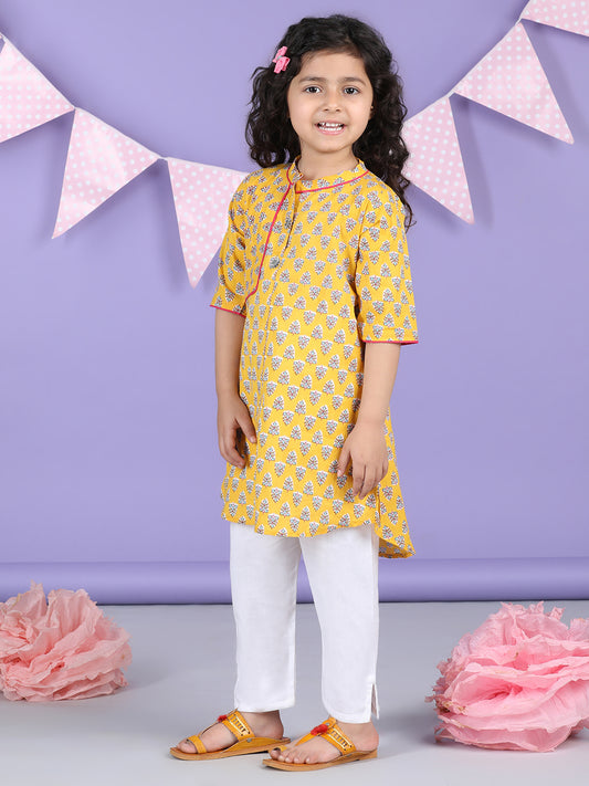 Yellow Floral Kurti and white pant