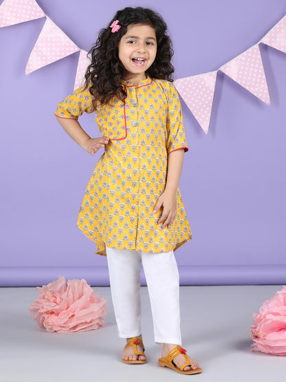 Yellow Floral Kurti and white pant