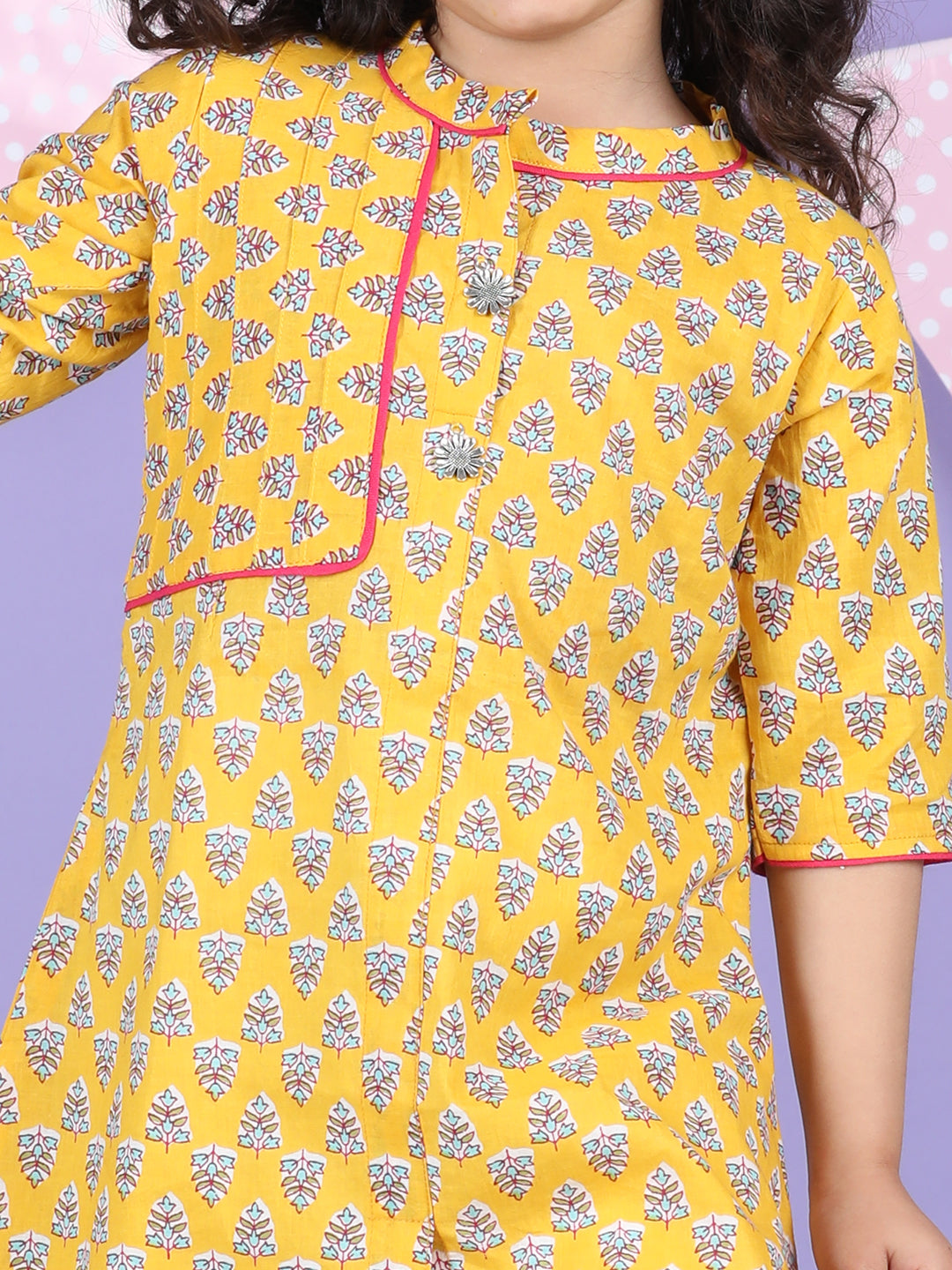 Yellow Floral Kurti and white pant