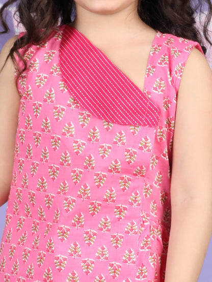 Pink Floral collar style Kurti with Pink plazo