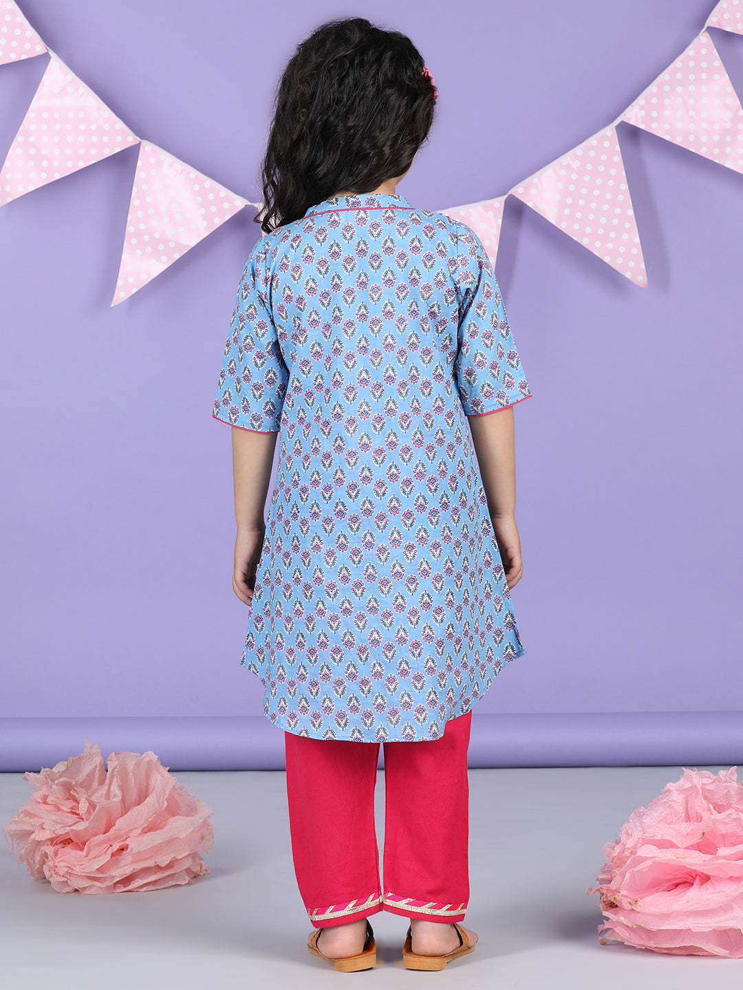 Blue Floral Printed Kurti with pink plazo