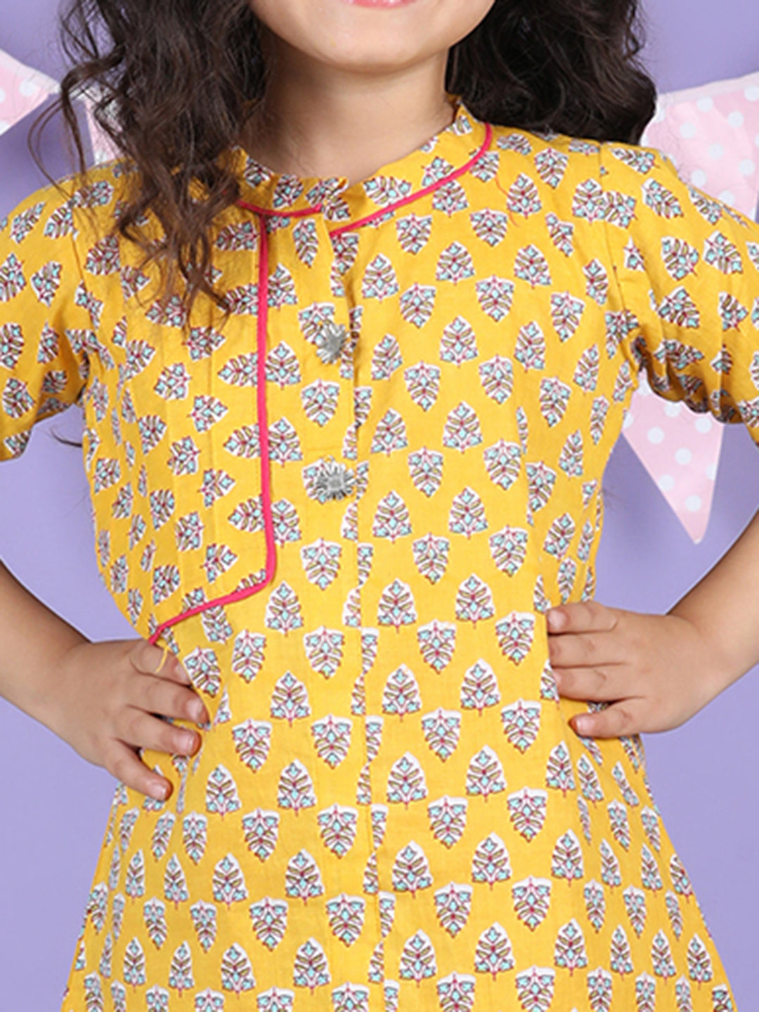 Yellow Floral Printed Kurti with pink plazo