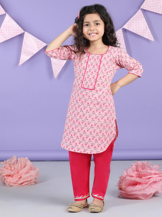 Pink Floral Printed Kurti with pink plazo