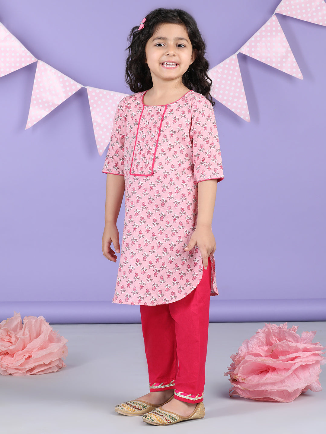Pink Floral Printed Kurti with pink plazo