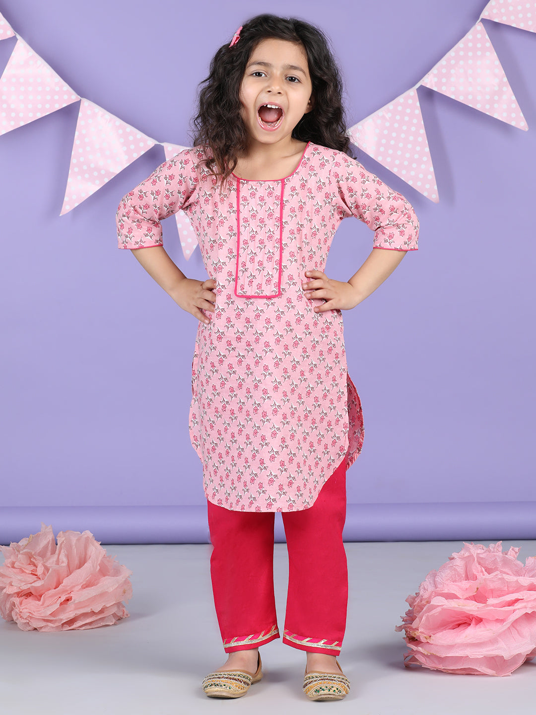 Pink Floral Printed Kurti with pink plazo
