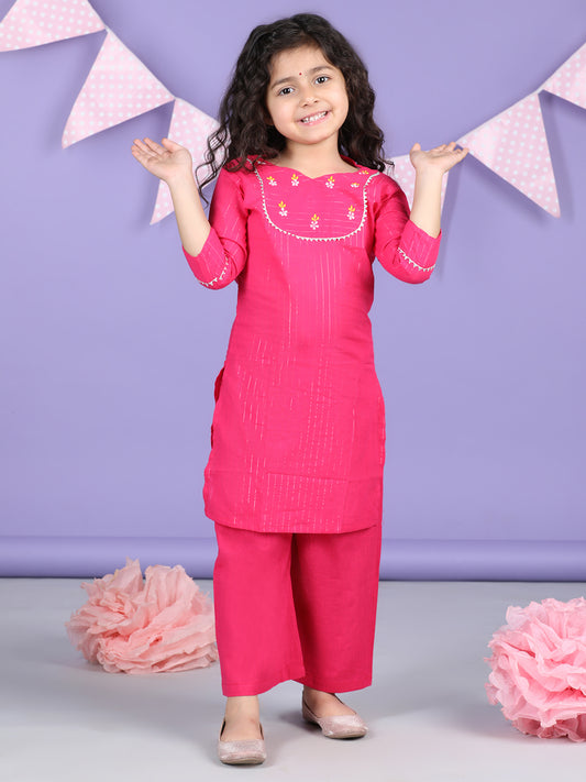 Pink Lurex Embroidered Kurti with pink plazo