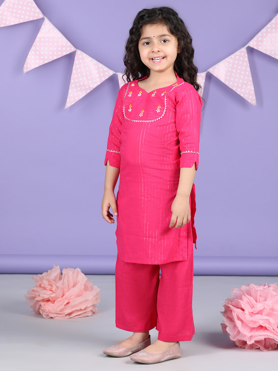 Pink Lurex Embroidered Kurti with pink plazo