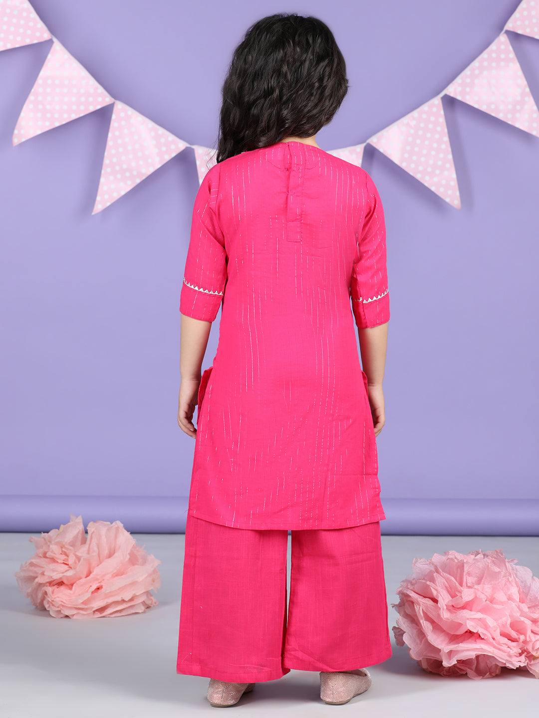 Pink Lurex Embroidered Kurti with pink plazo