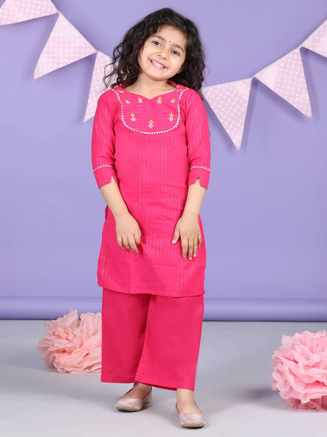 Pink Lurex Embroidered Kurti with pink plazo