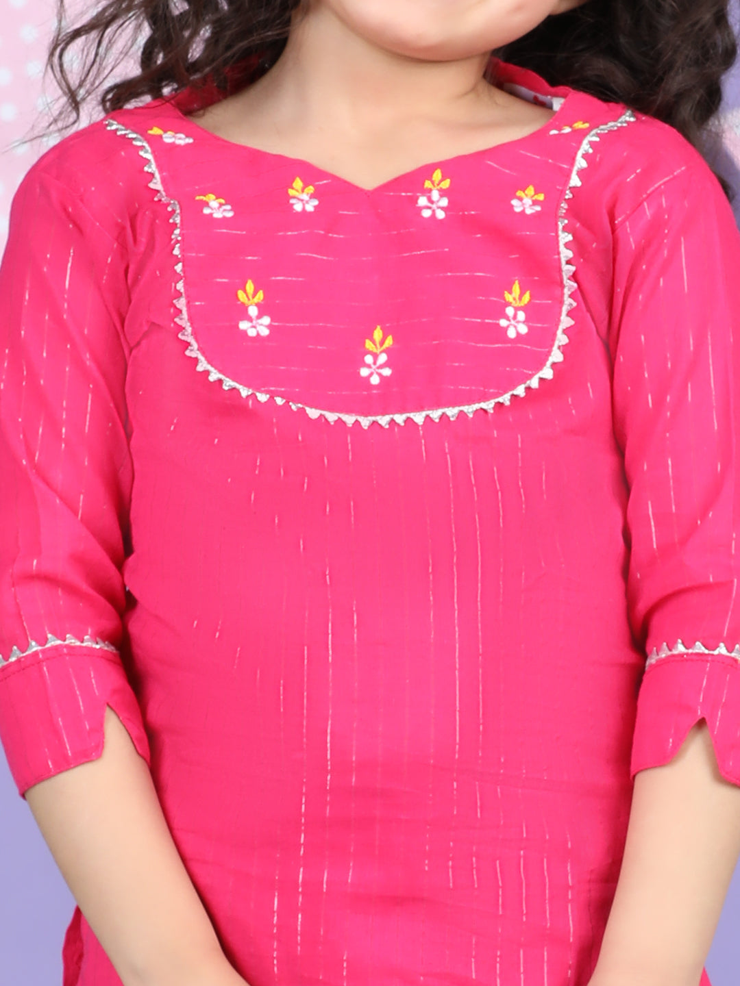 Pink Lurex Embroidered Kurti with pink plazo