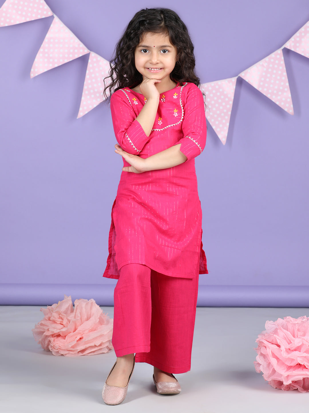 Pink Lurex Embroidered Kurti with pink plazo