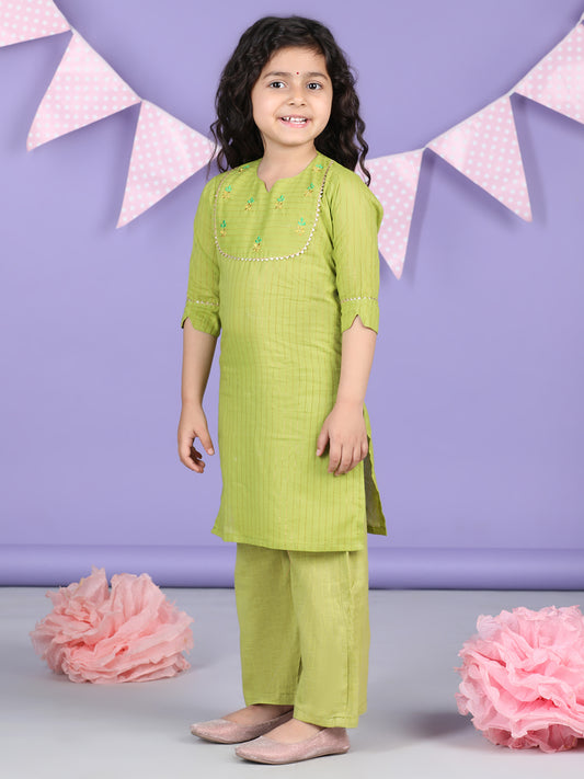Green Lurex Embroidered Kurti with green plazo