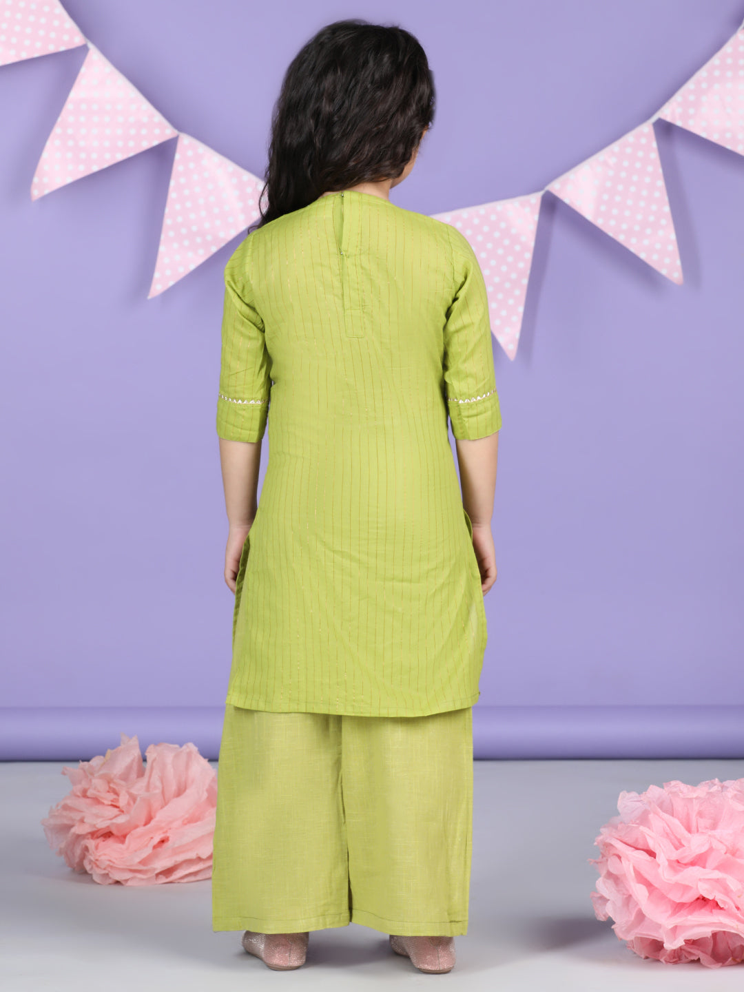 Green Lurex Embroidered Kurti with green plazo