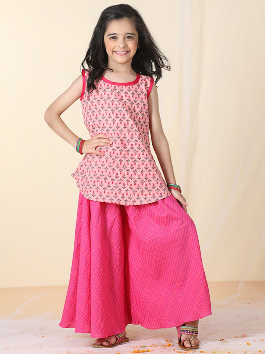 Pink printed katha Kurti with pant