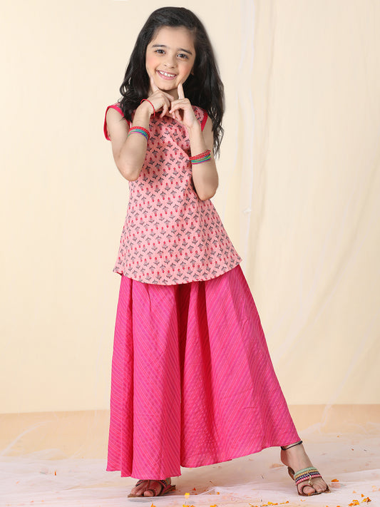 Pink printed katha Kurti with pant