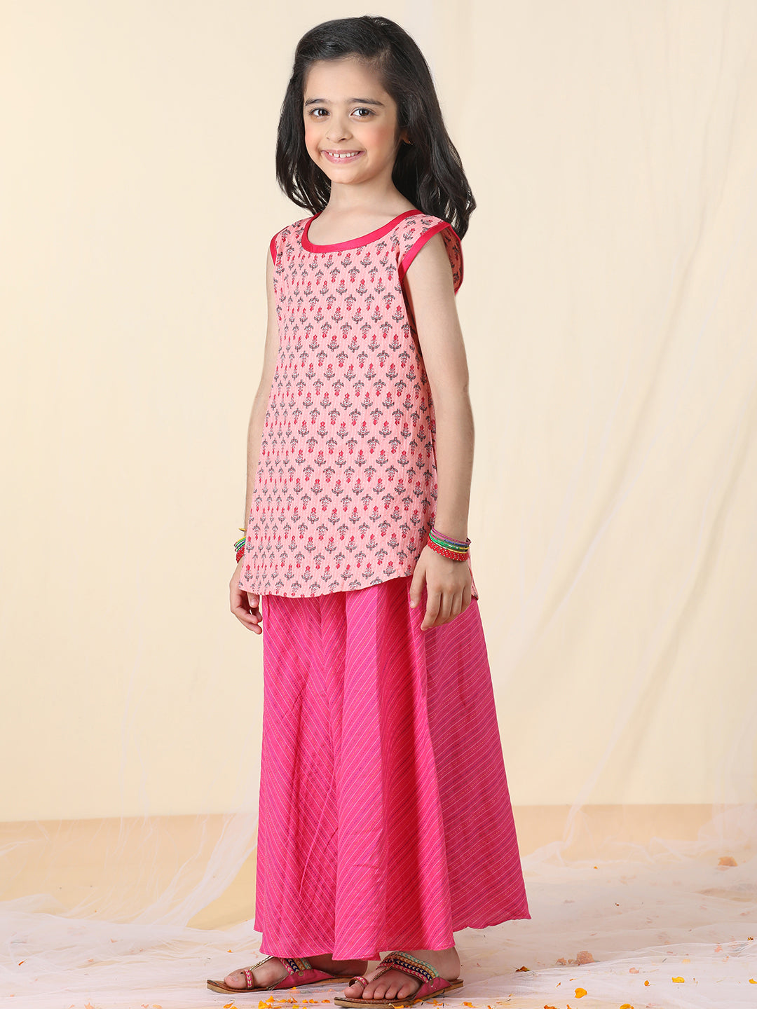 Pink printed katha Kurti with pant