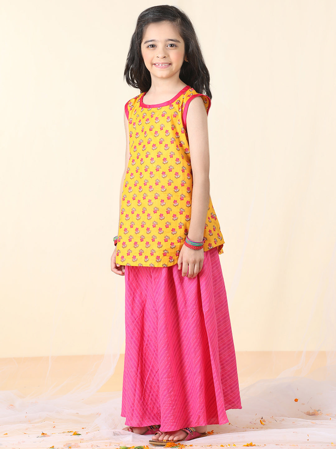 Yellow Floral printed Kurti with pant