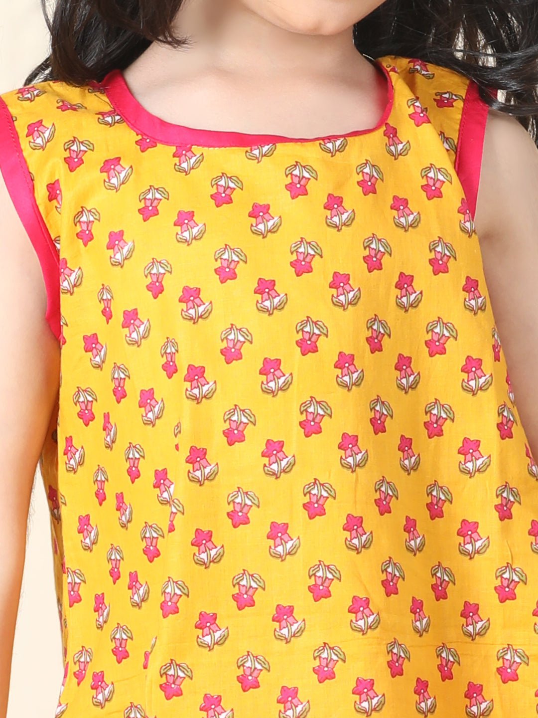 Yellow Floral printed Kurti with pant
