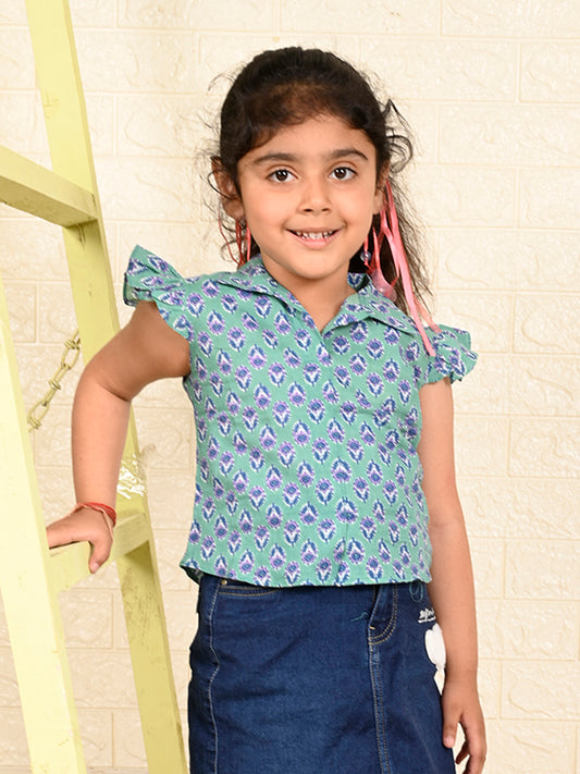 Green Cotton Floral Printed top