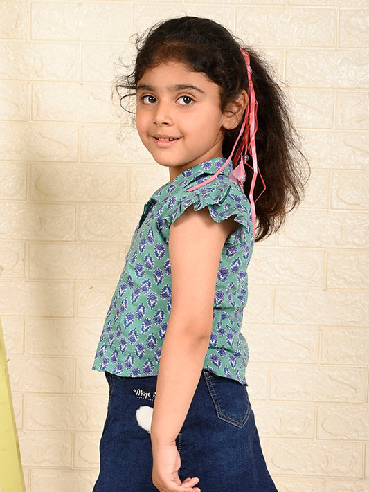 Green Cotton Floral Printed top