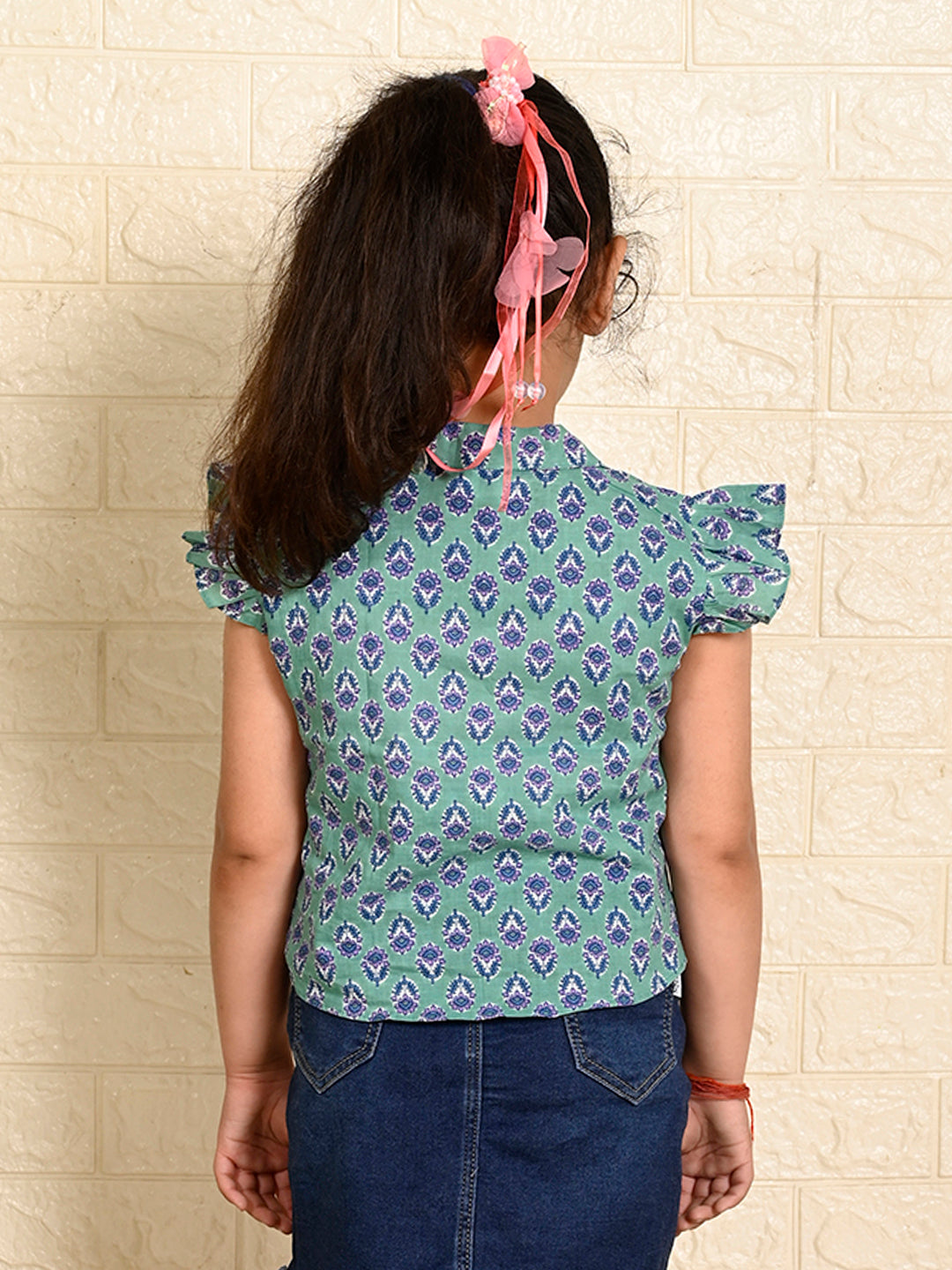 Green Cotton Floral Printed top
