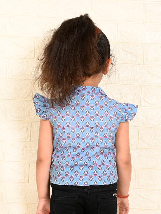 Blue Cotton Floral Printed top