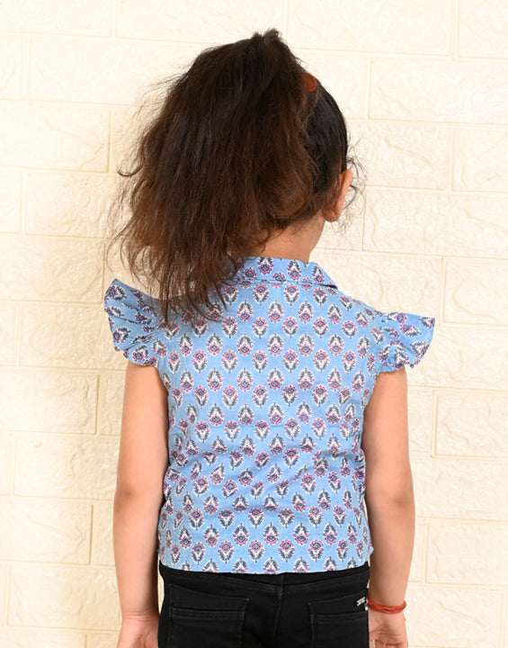 Blue Cotton Floral Printed top