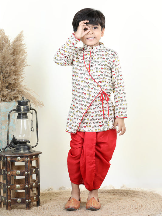 All Over Camel Printed Angrakha Style kurta Dhoti