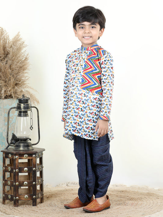 All Over Horse Printed Kurta with a zig-zag patch Kurta Dhoti