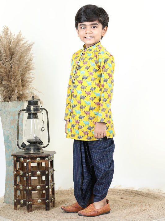 Yellow Camel Printed Style Kurta Dhoti
