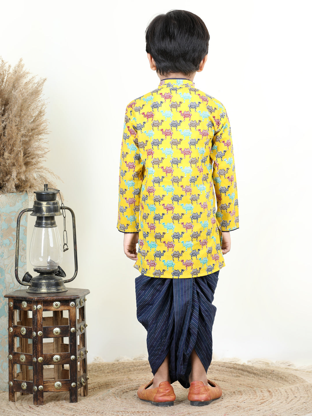 Yellow Camel Printed Style Kurta Dhoti