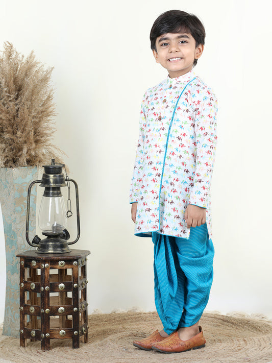 Blue elephant Printed Style Kurta Dhoti