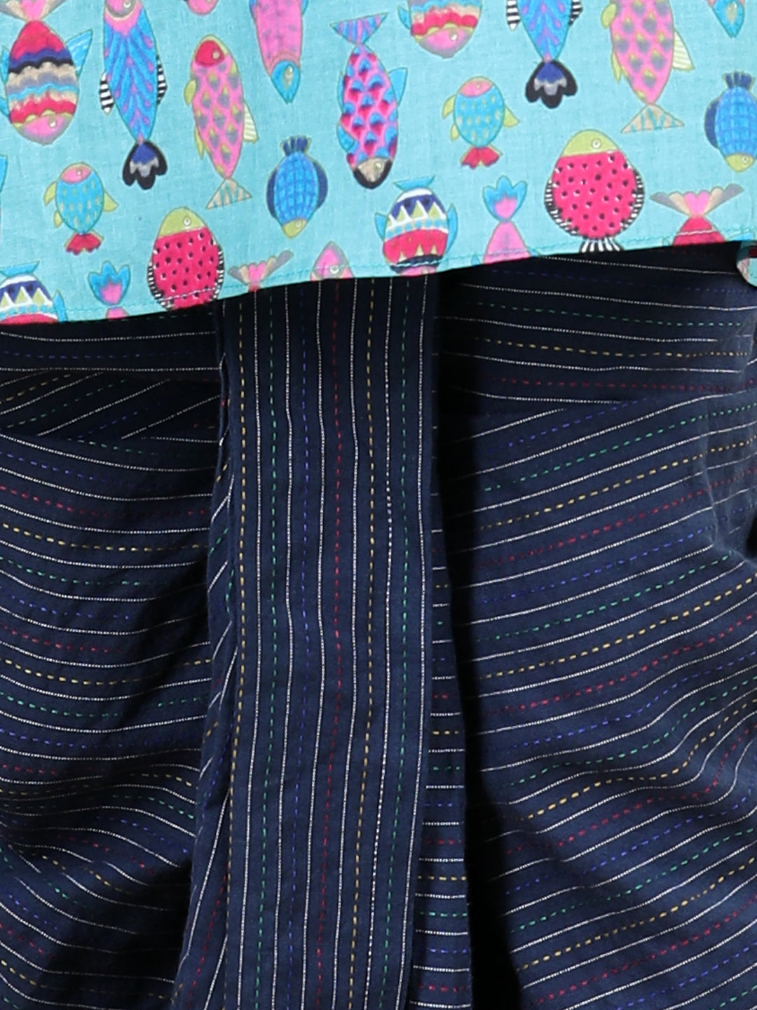 Blue All Over Fish Printed Kurta and katha Dhoti