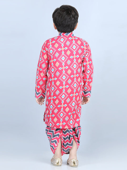 Red Patola Printed Kurta With Chevron Printed Dhoti