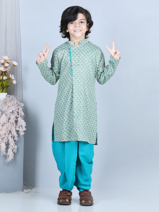 Blue Floral Motif Printed Kurta Dhoti