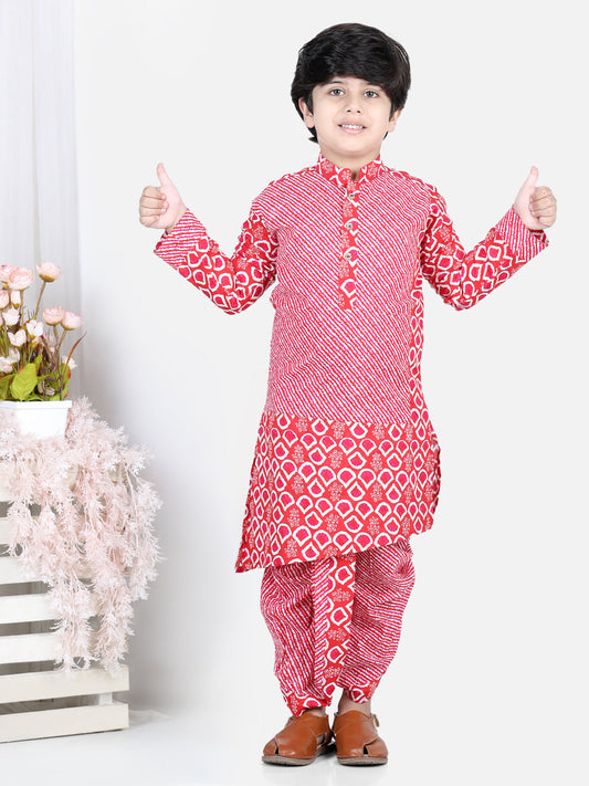 Red Floral and Leheriya Kurta Dhoti