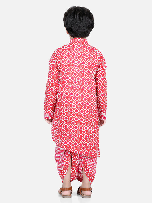 Red Floral and Leheriya Kurta Dhoti