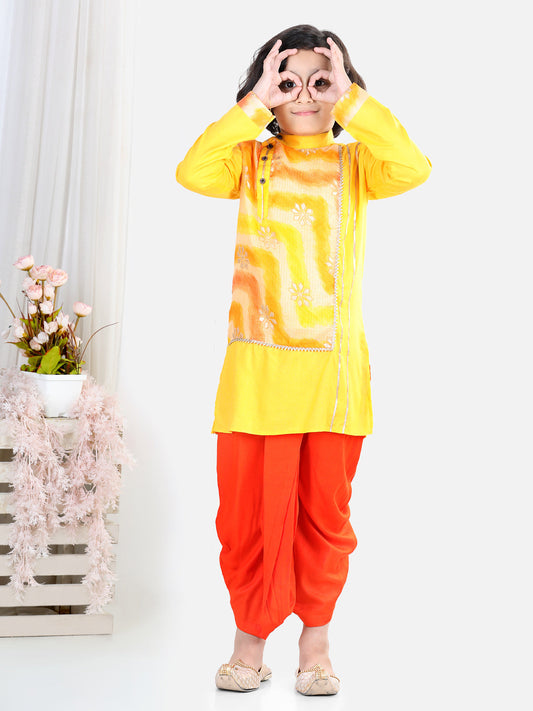 Yellow Kota & Lace Work Kurta Dhoti