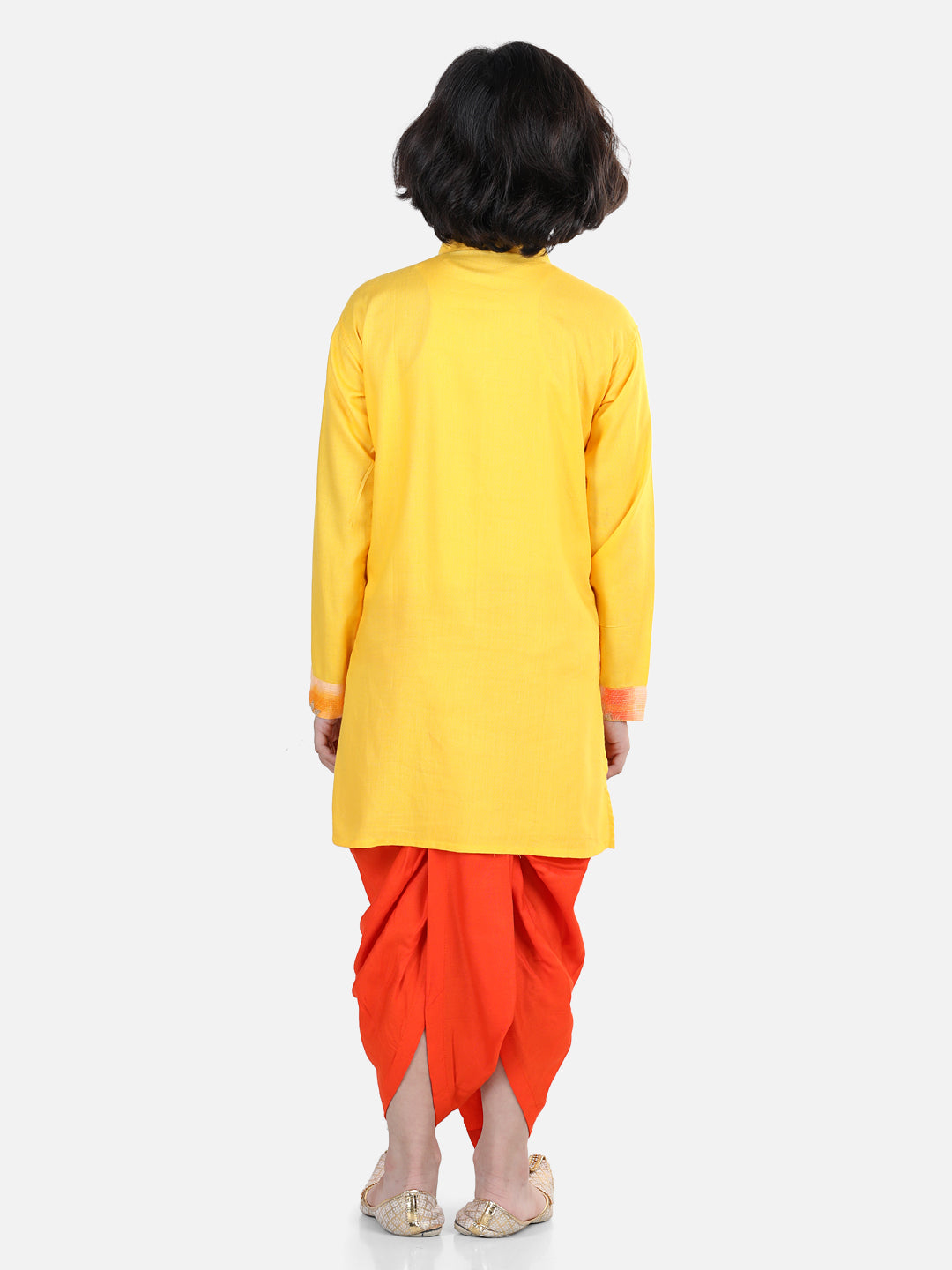 Yellow Kota & Lace Work Kurta Dhoti