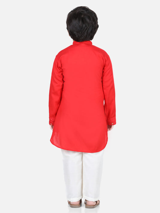 Red Sequin Embellished Curved Hem Kurta Set