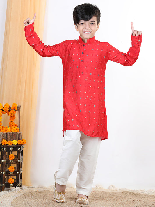 Red Work Detail Kurta Set