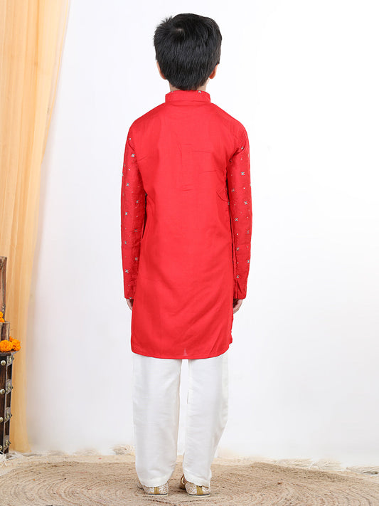 Red Work Detail Kurta Set