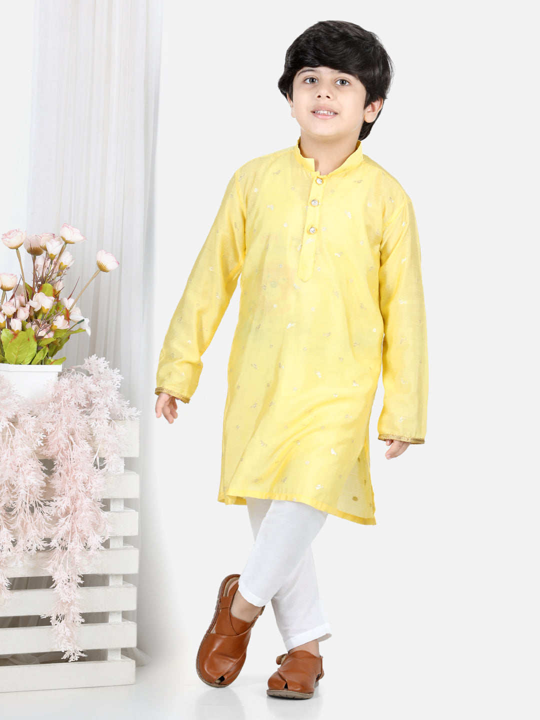Yellow Bird Foil Printed Kurta Set