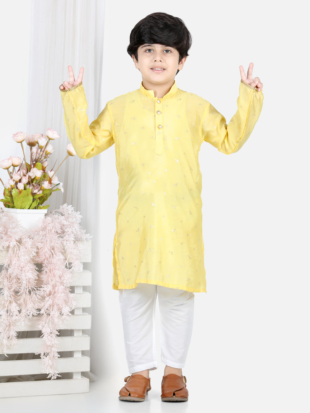 Yellow Bird Foil Printed Kurta Set