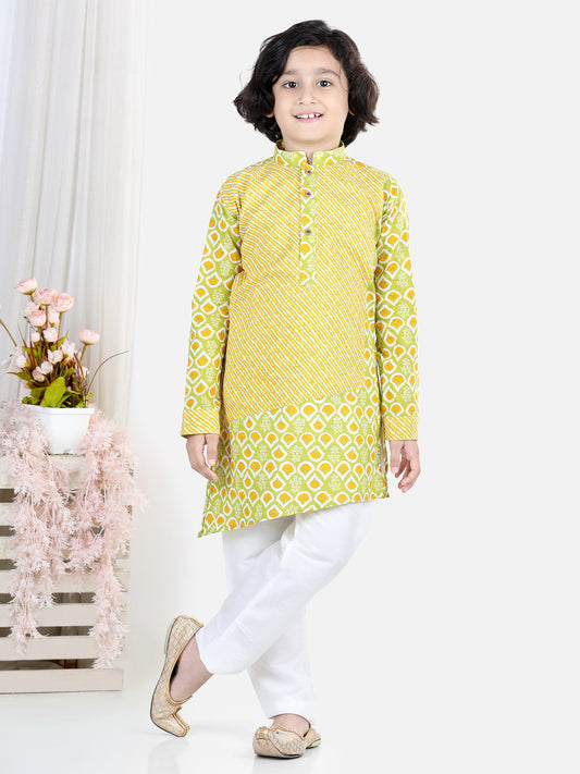 Yellow Leheriya Kurta Set
