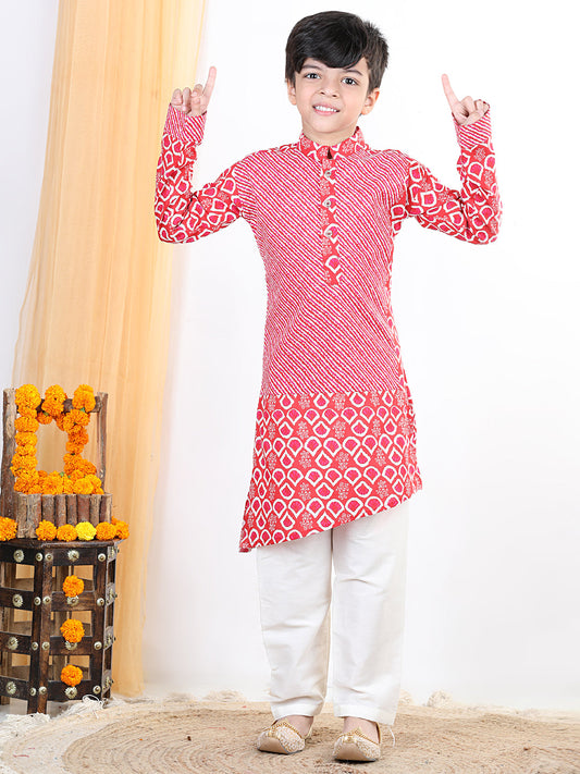 Red Leheriya Kurta Set