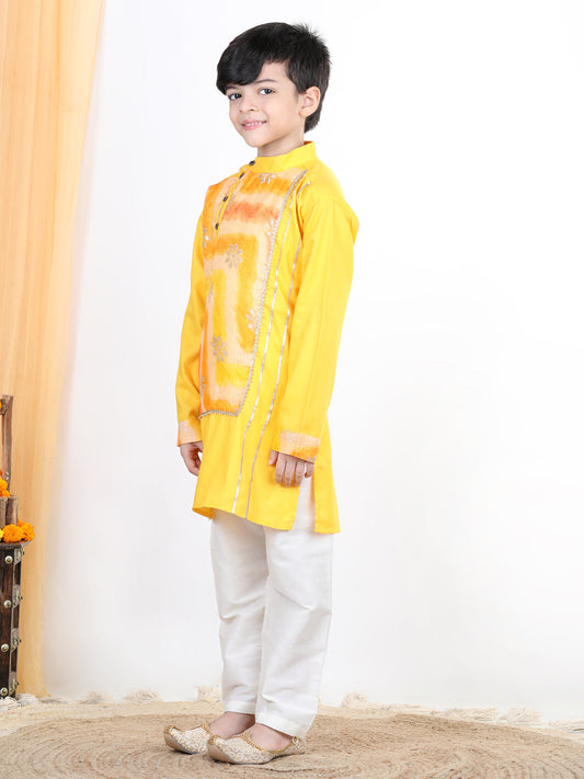 Yellow Floral Foil Lace Work Kurta Set