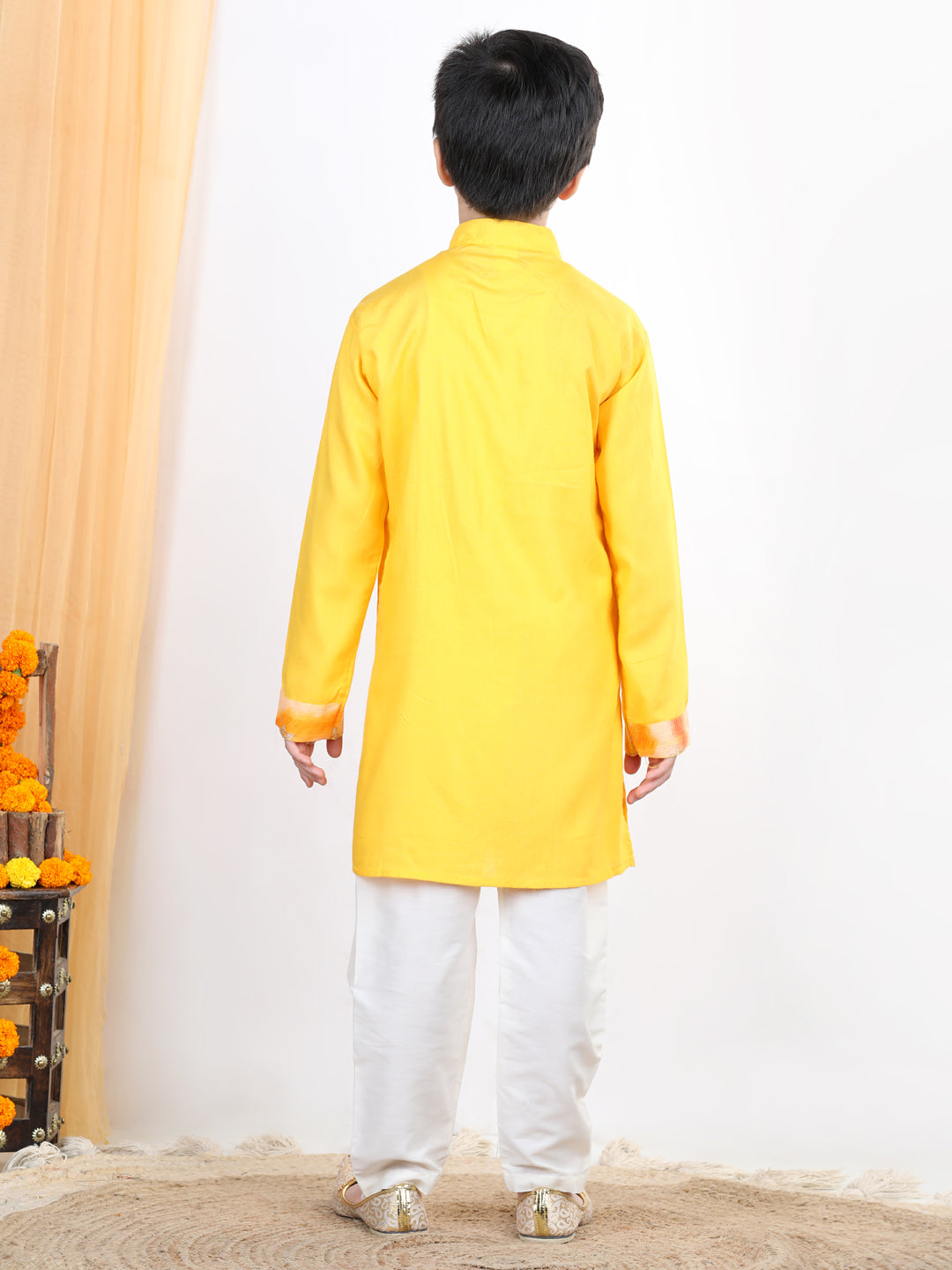Yellow Floral Foil Lace Work Kurta Set