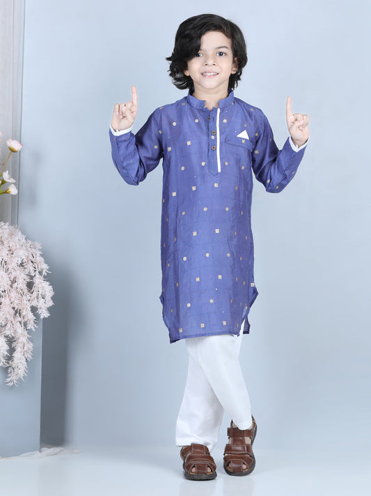 Blue Foil Printed Show Pocket Detail Kurta Set