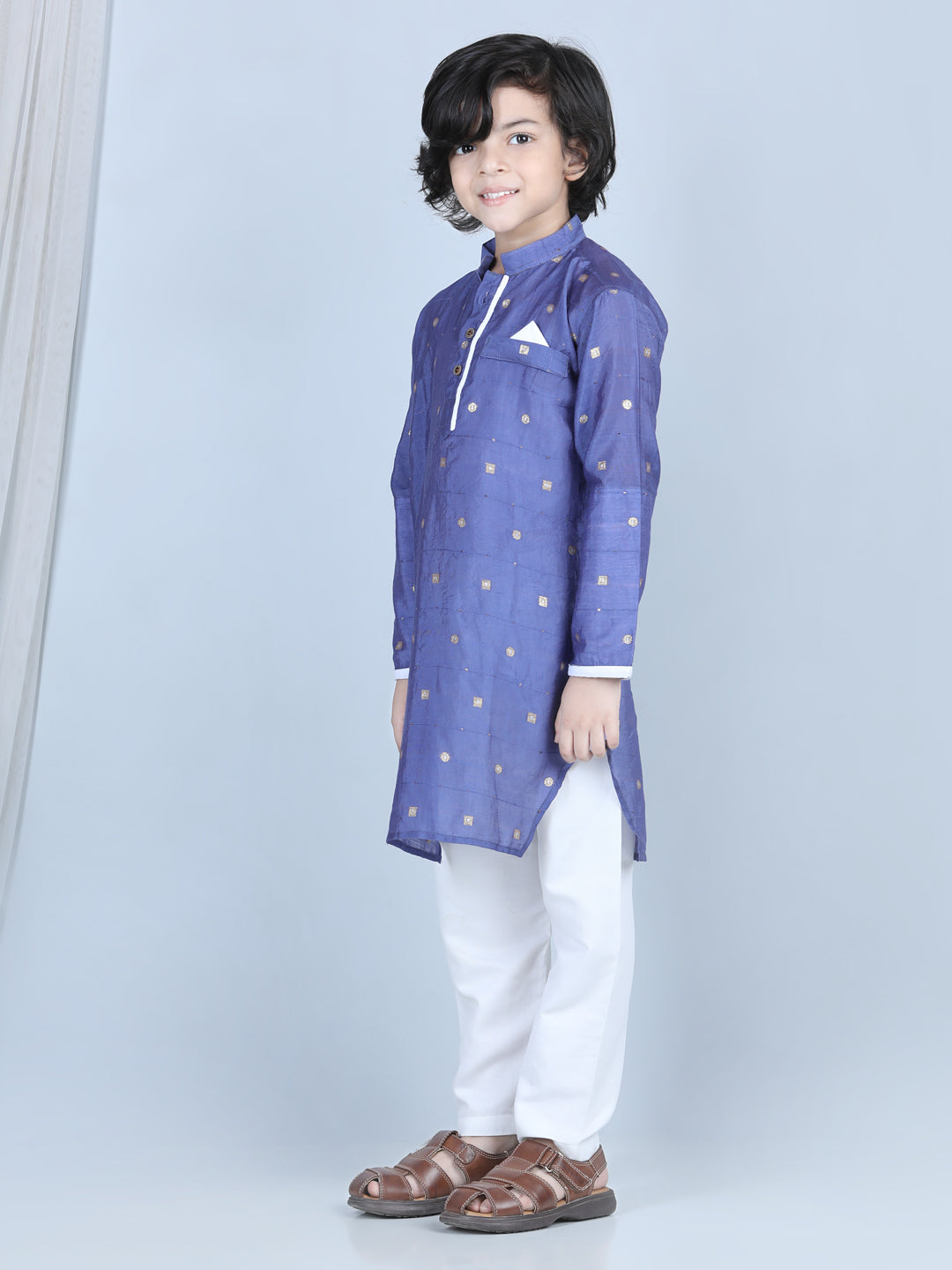 Blue Foil Printed Show Pocket Detail Kurta Set